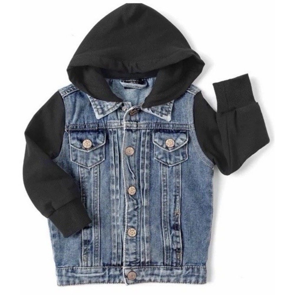 Little Bipsy Denim Jacket Hoodie Toddler Baby Blue Black NWT 3-6 Month